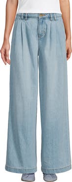 Lands' End Lightweight Denim Mid Rise Pleated Slouchy Jeans