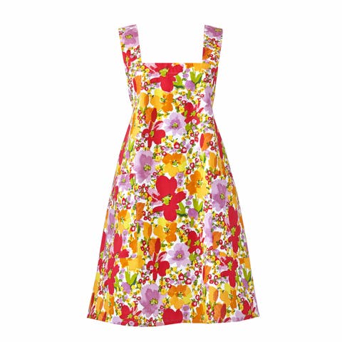 Springtime Floral Pinafore Smock Cotton Apron with Pockets