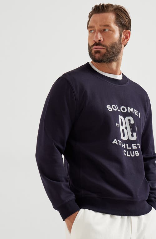 Brunello Cucinelli Sweatshirt In Blue With A Crew Neck And Pint In Blue