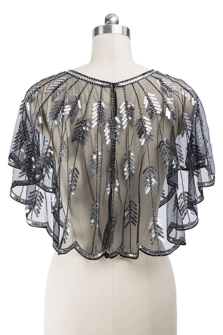 Sequin Mesh Capelet, Alternate, color, BLACK