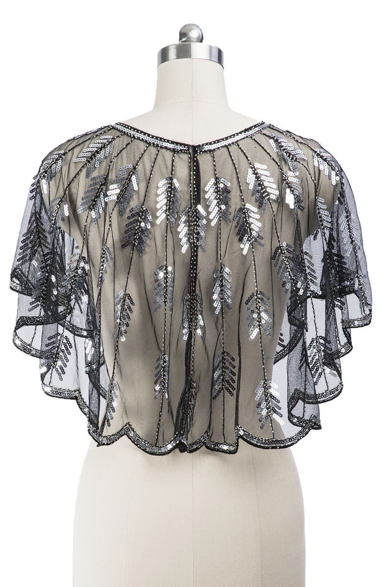 SAACHI Sequin Mesh Capelet, Alternate, color, Black