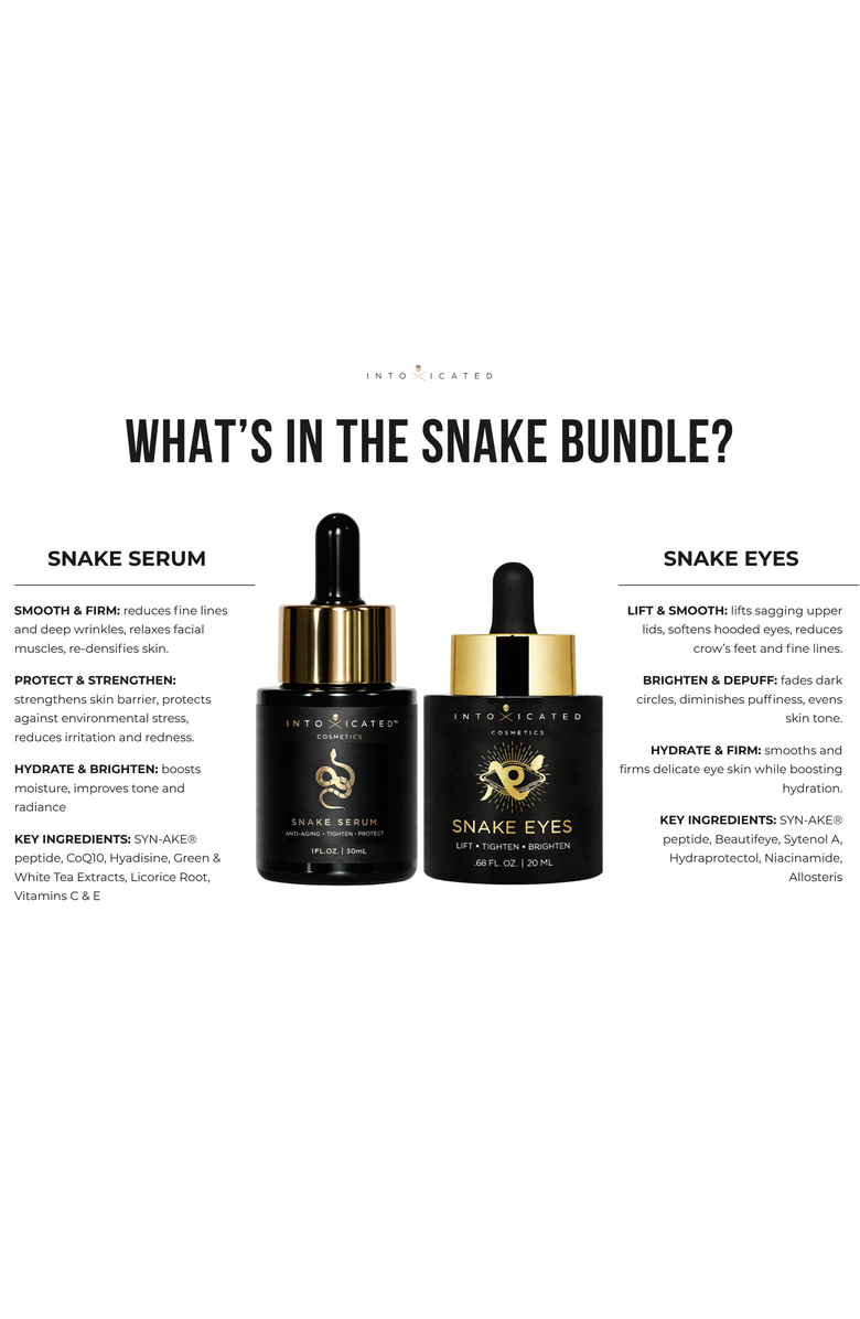 Intoxicated Cosmetics Snake Bundle (Snake Serum & Snake Eyes Eye Serum) |  Anti-Aging Formulas with Vegan Snake Peptides | Lifting Formula for Daily Moisture and Eye Contour, Alternate, color, NO COLOR