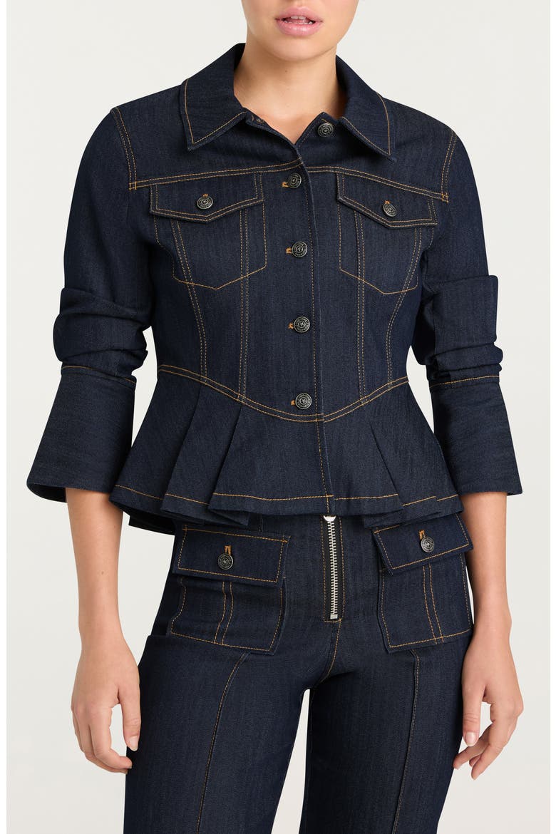 Cinq à Sept Seraphine Scrunched Peplum Denim Jacket (Women)