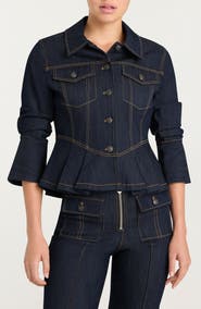 Cinq à Sept Seraphine Scrunched Peplum Denim Jacket