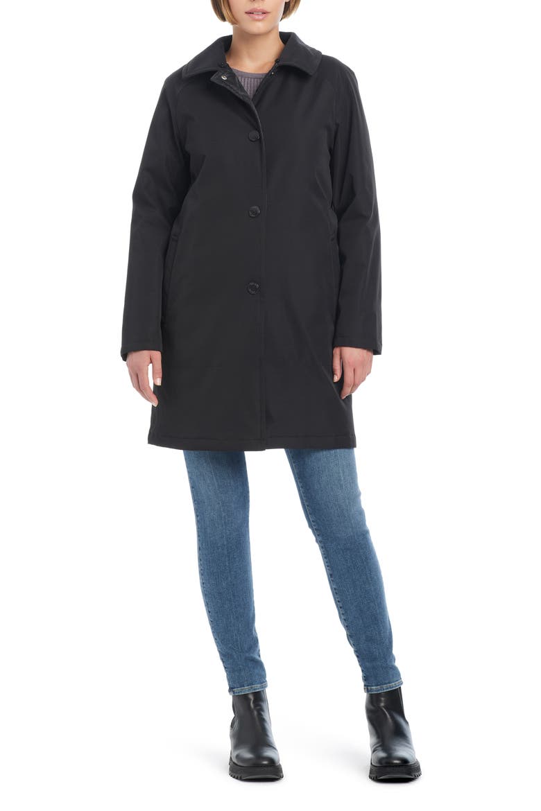 water resistant raincoat with removable hood, Alternate, color, BLACK