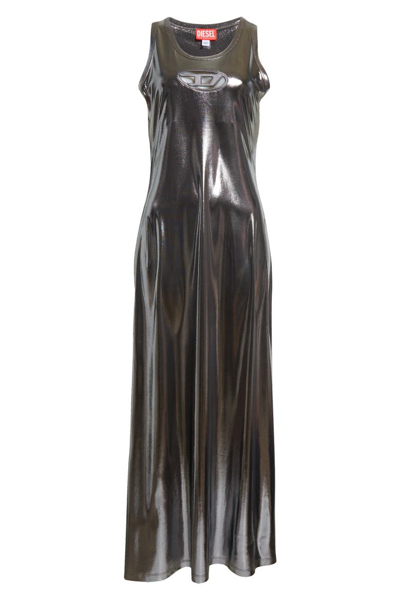 Metallic Foil Jersey Tank Dress, Alternate, color, DEEP/ BLACK