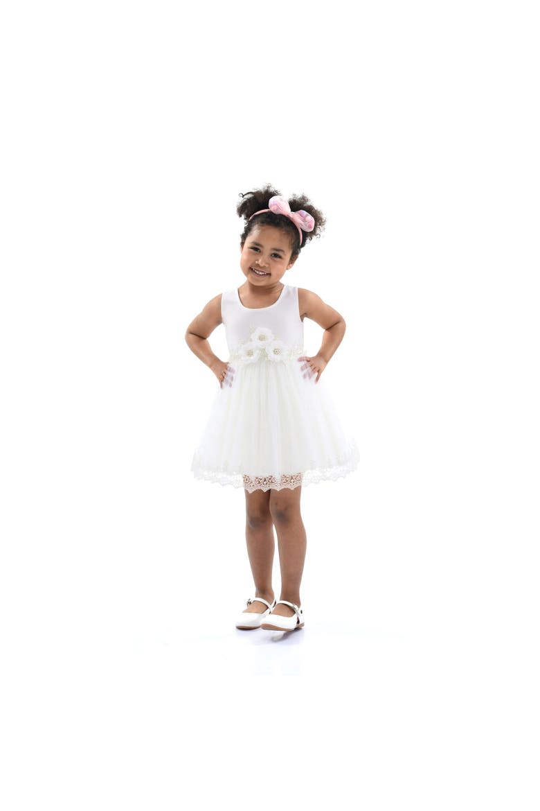 Embroidered Blooming Bow Dress, Alternate, color, White