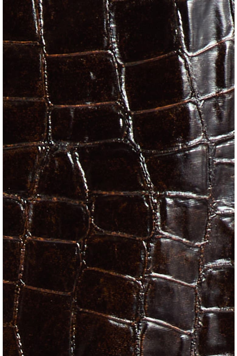 Croc Embossed Faux Leather Trench Coat, Alternate, color, BROWN