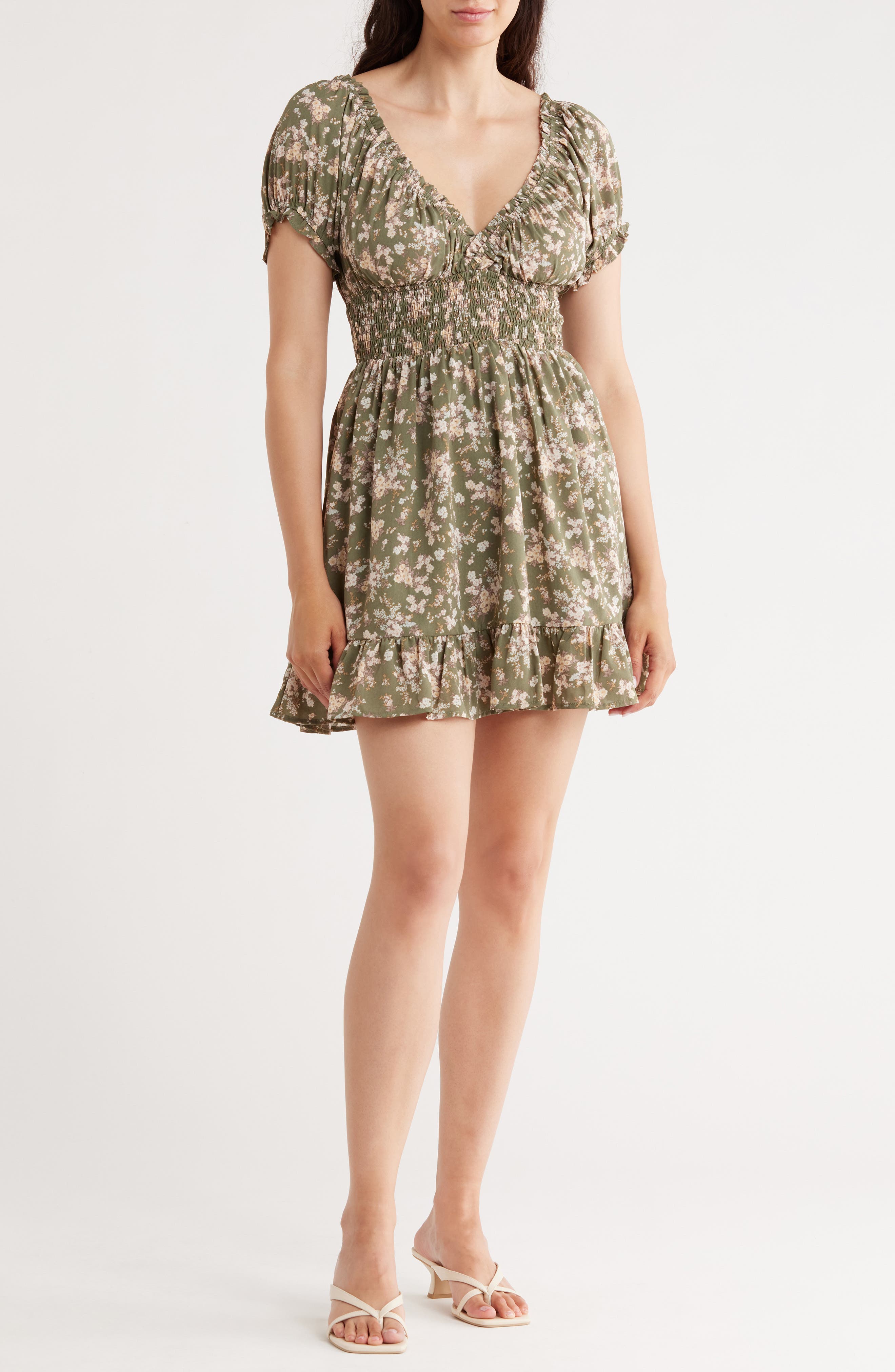 Lush Puff Sleeve Smocked Minidress