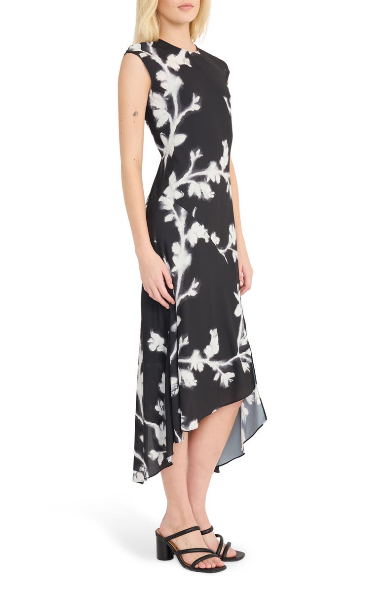 Luxely Floral Print Asymmetric Midi Dress, Alternate, color, Black/ Soft White