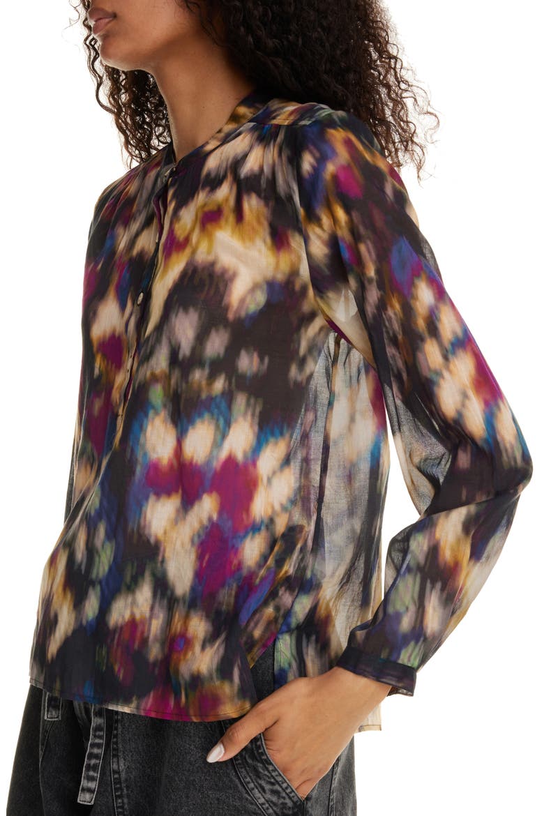 Maria Print Cotton Shirt, Alternate, color, OCHRE/ BLACK