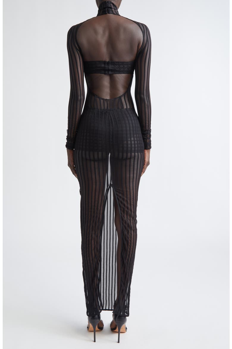 Stripe Long Sleeve Open Back Maxi Dress, Alternate, color, BLACK