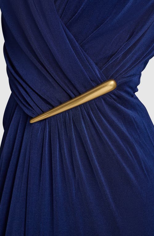 Shop Donna Karan New York Ruched Front Slit Sleeveless Gown In Cosmos