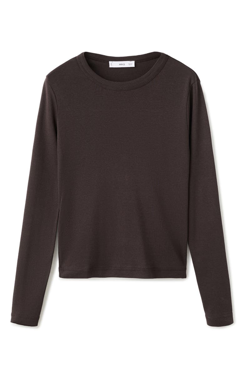 MANGO Long Sleeve Cotton Rib T-Shirt, Alternate, color, Brown