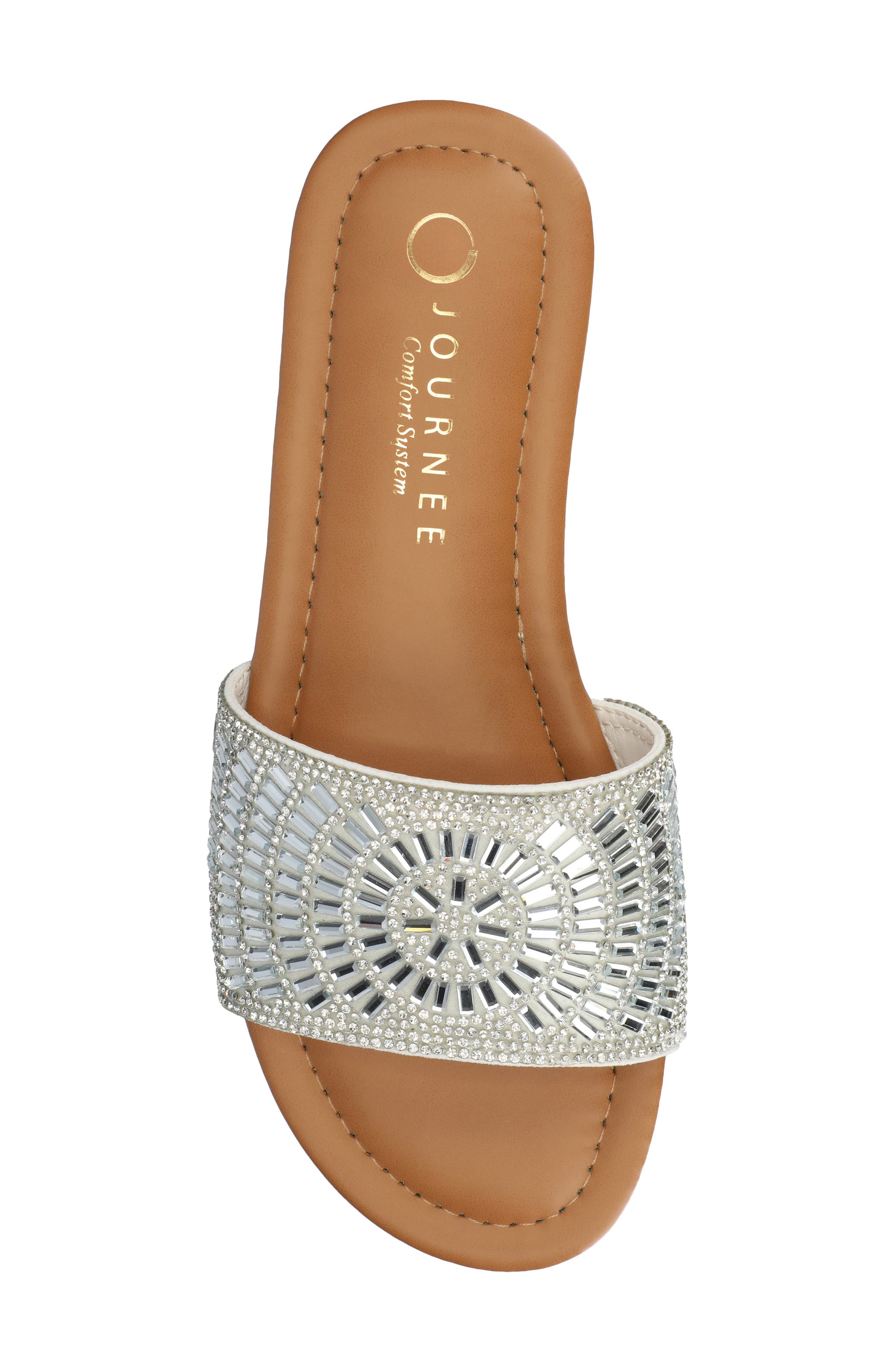 Journee Collection Maria Crystal Embellished Slide Sandal, Alternate, color, Silver