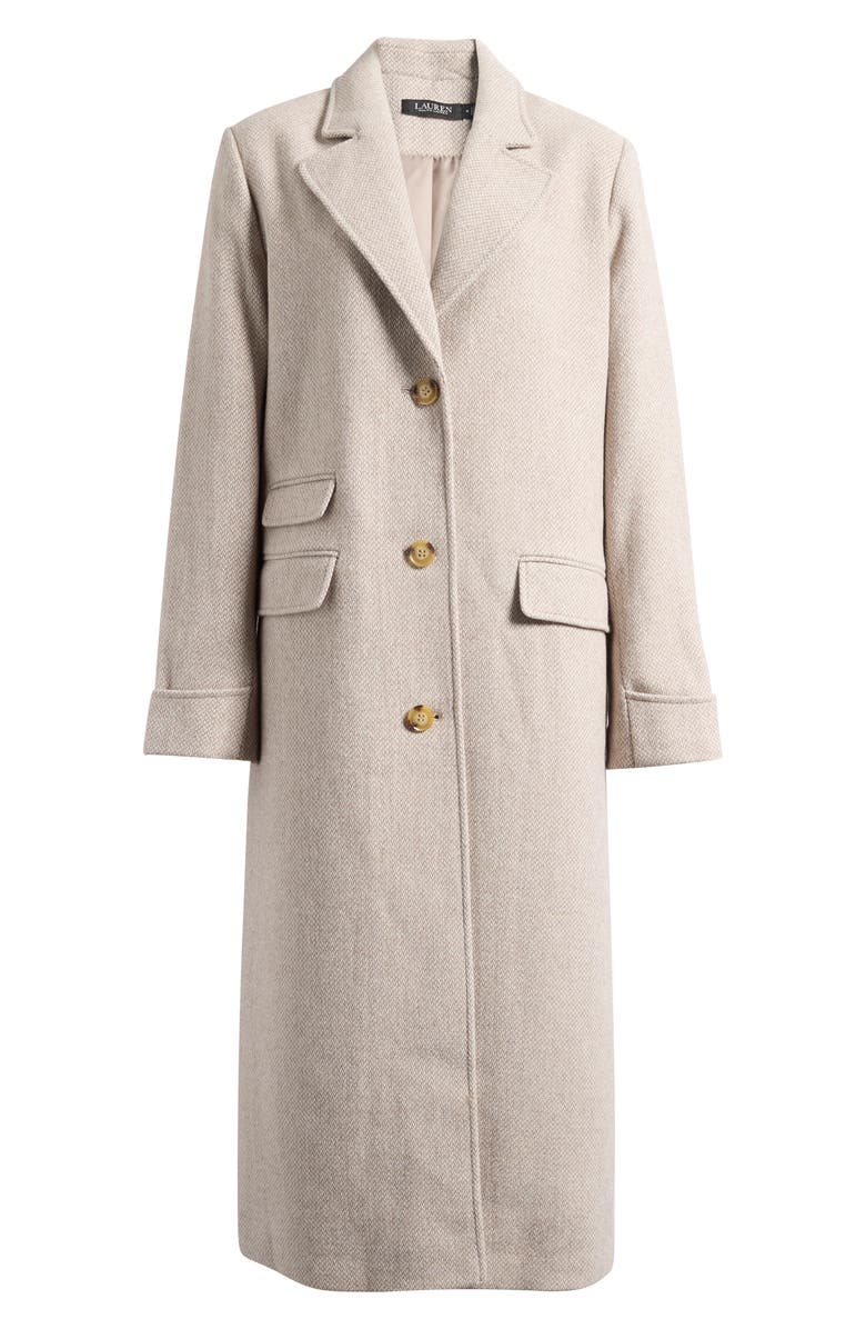 Lauren Ralph Lauren Longline Herringbone Wool Blend Reefer Coat, Alternate, color, Truffle Broken Twill