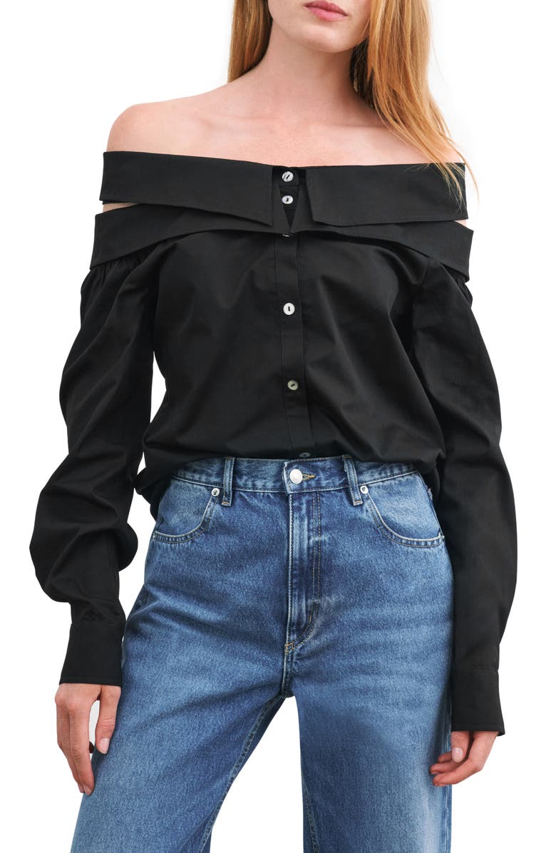 Marcella Vesper Off the Shoulder Button-Up Shirt, Main, color, 