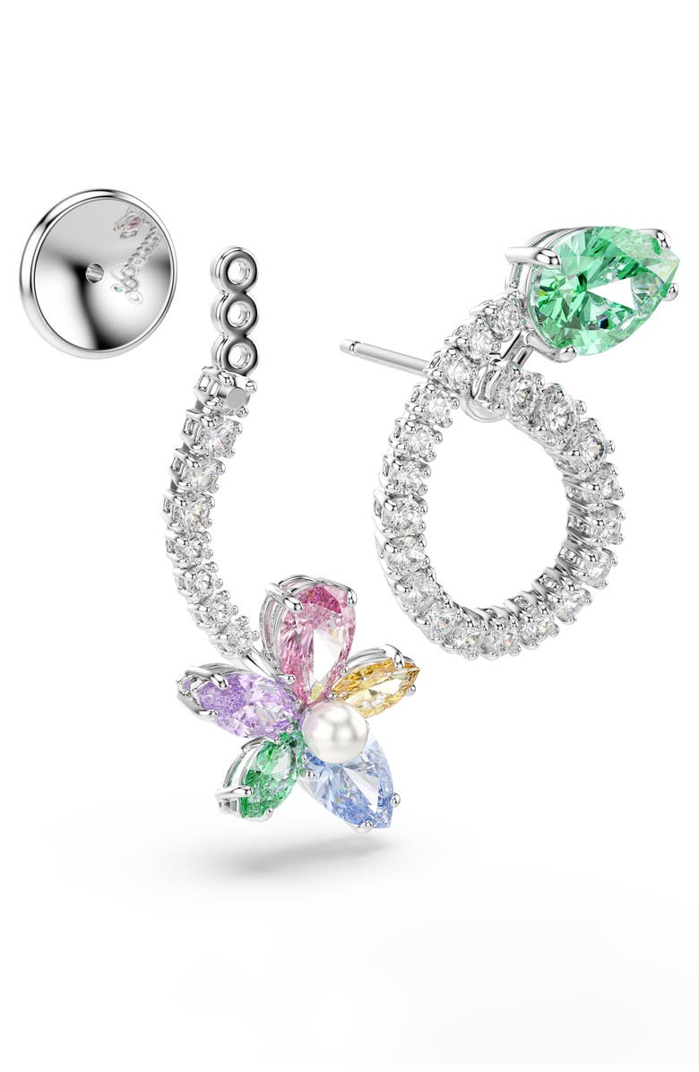 Swarovski x Ariana Grande Multicolor Crystal Mismatched Front/Back Earrings, Alternate, color, Silver/ Multi