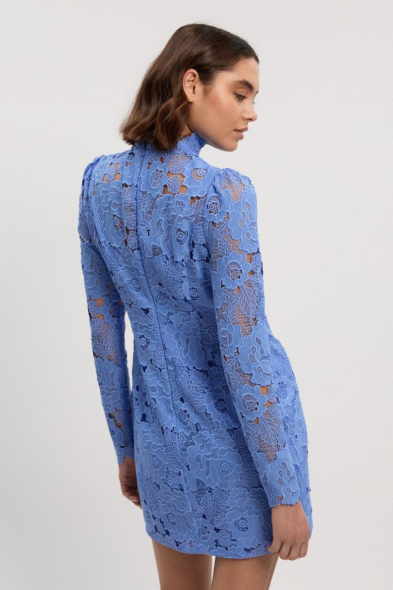 Guipure Lace High Neck Woven Mini Dress, Alternate, color, Pale Blue