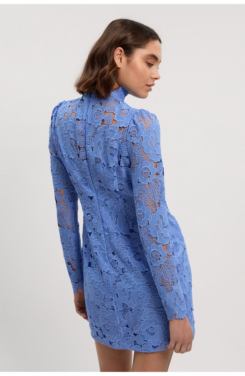Karen Millen Guipure Lace High Neck Woven Mini Dress, Alternate, color, Pale Blue