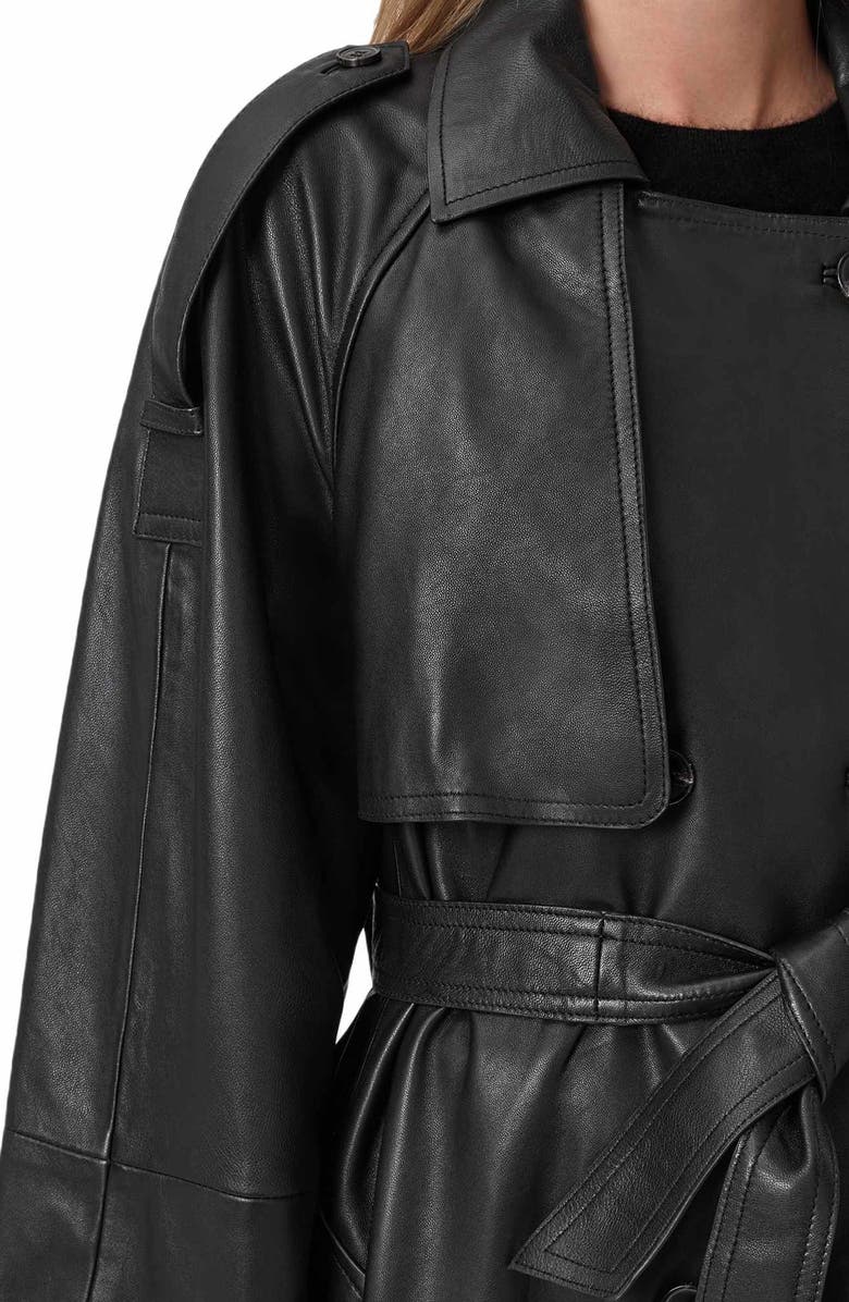 AllSaints Reed Leather Trench, Alternate, color, Black