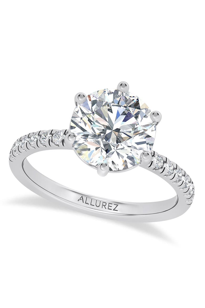 Round Lab Diamond Hidden Halo Engagement Ring 14K, Main, color, 3.30/White Gold