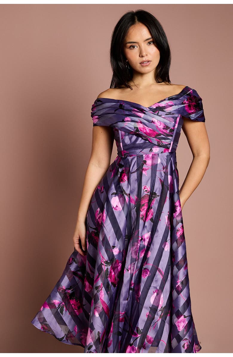 Coast Petite Stripe Organza Midi Dress, Alternate, color, Purple