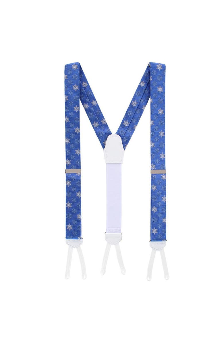 Trafalgar Big and Tall Let It Snow Novelty Snowflake Silk Formal End Suspenders, Alternate, color, Light Blue