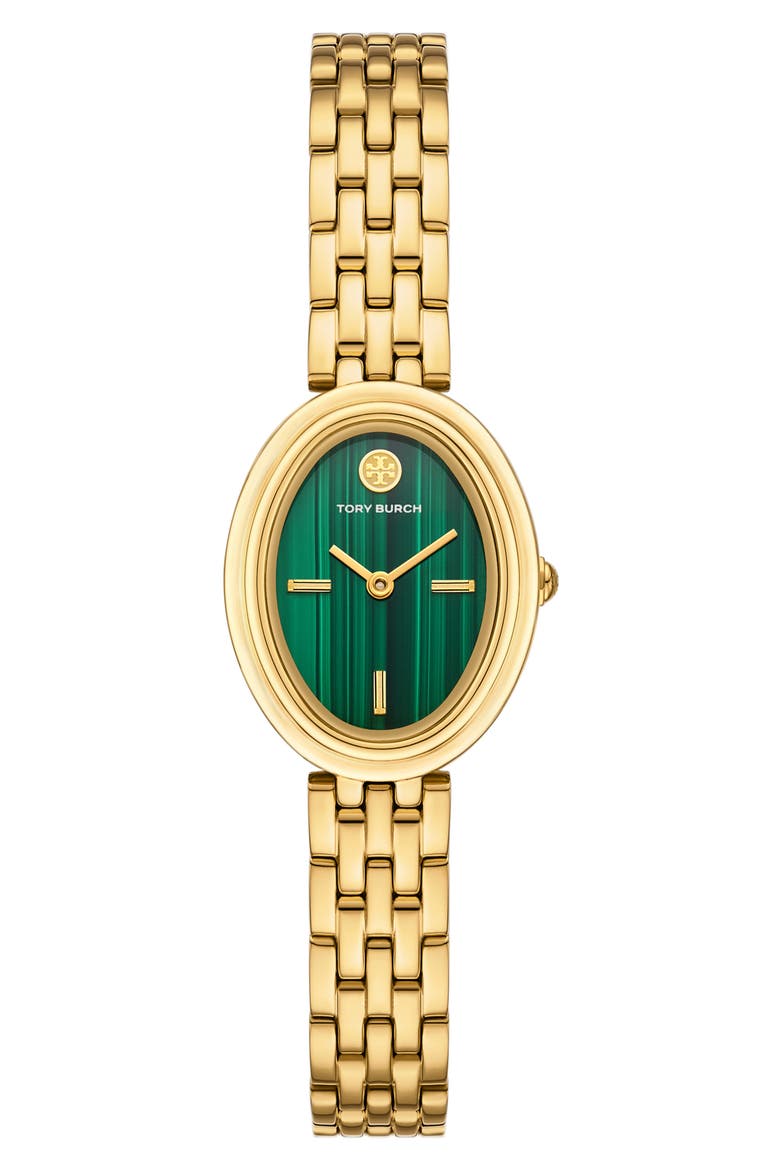 The Oval Malachite Bracelet Watch, 22mm x 28mm, Main, color, GOLD / GREEN