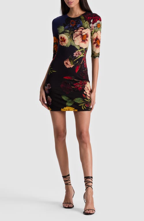 Alice And Olivia Magic Garden Gradient Delora Crewneck Mini Dress In Multi