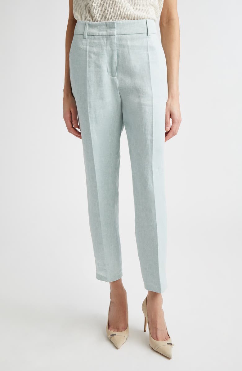 Eleventy Slim Fit Linen Trousers, Main, color, Jade