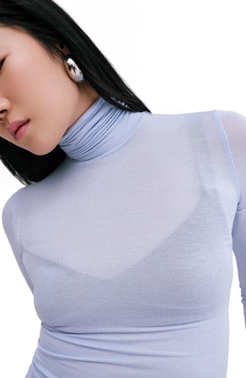 Marcella Eloise Turtleneck Semisheer Jersey Top In Blue