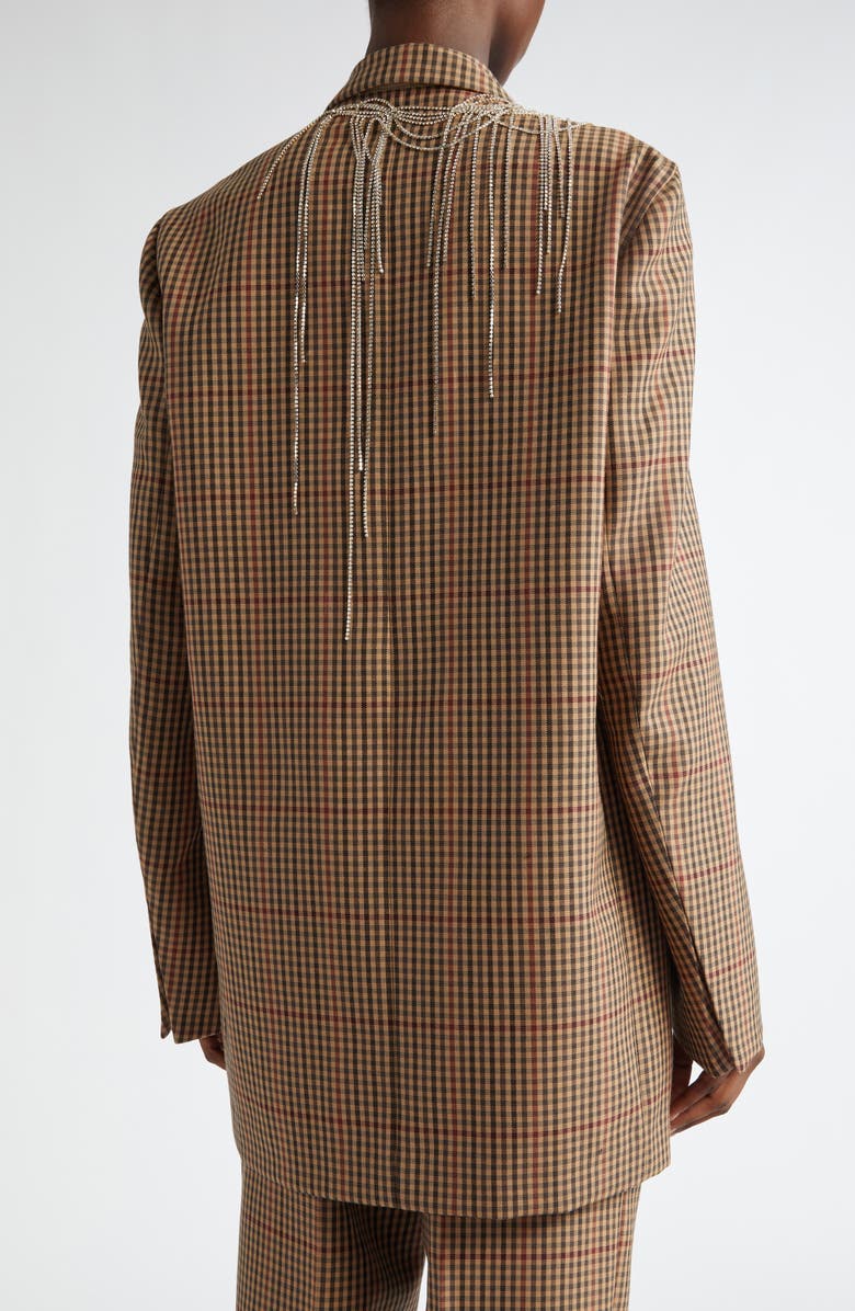 Dries Van Noten Blink Gingham Crystal Fringe Wool Blazer, Alternate, color, 