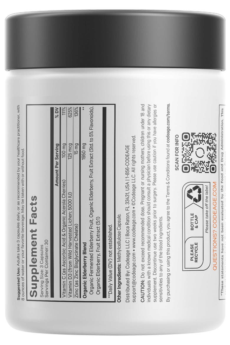 Organic Black Elderberry Supplement + Vitamin C, D3 & Zinc, Alternate, color, White