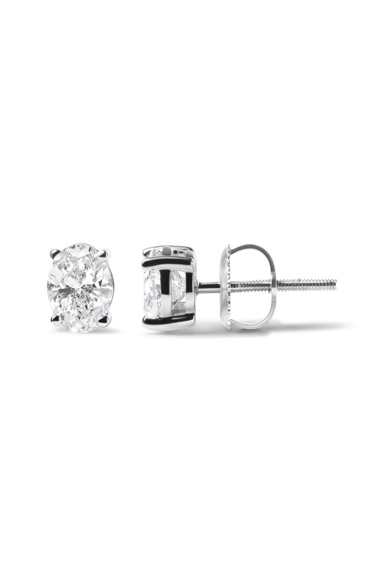 14K White Gold 3/4 Ct Oval Shape Lab Grown Diamond Solitaire Stud Earrings, Alternate, color, White