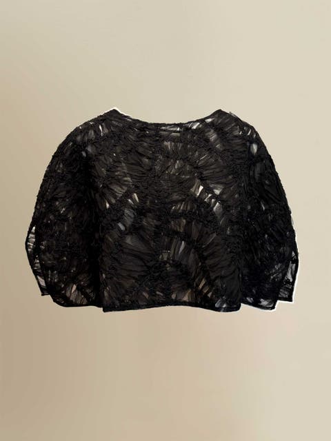 Fleur Sheer Abstract Lace Scoop-Neck Shawl