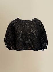 Contessa Mills Fleur Sheer Abstract Lace Scoop-Neck Shawl