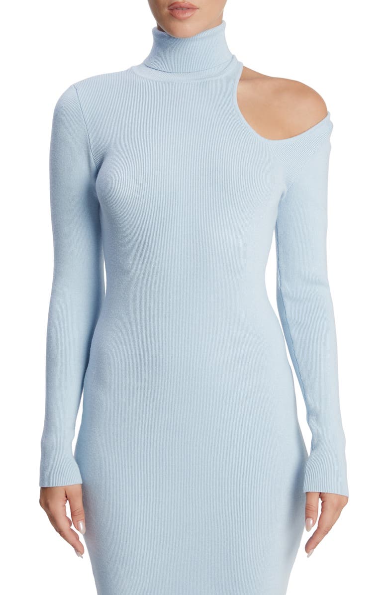 Bardot Olesa Asymmetric Turtleneck Long Sleeve Dress, Alternate, color, Soft Blue