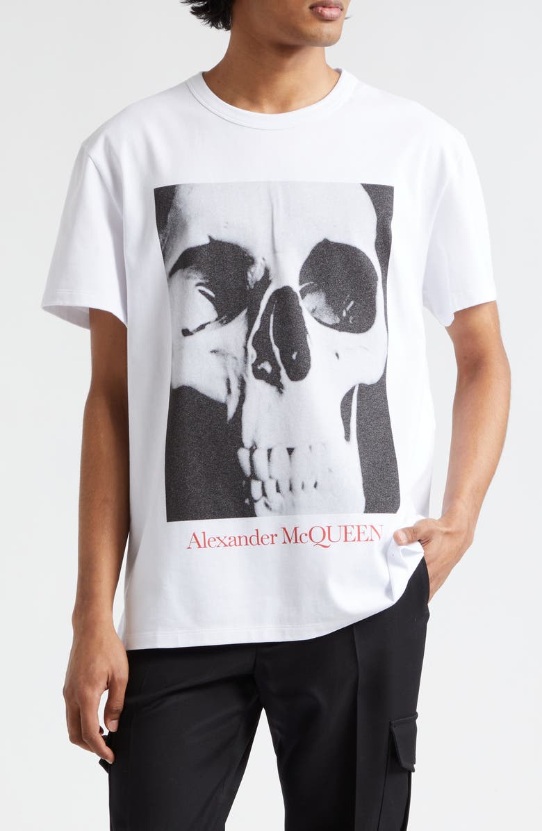 McQueen Skull Photo Graphic T-Shirt, Main, color, 