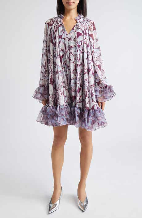 Cinq à Sept Clairette Tie Neck Long Sleeve Swing Dress