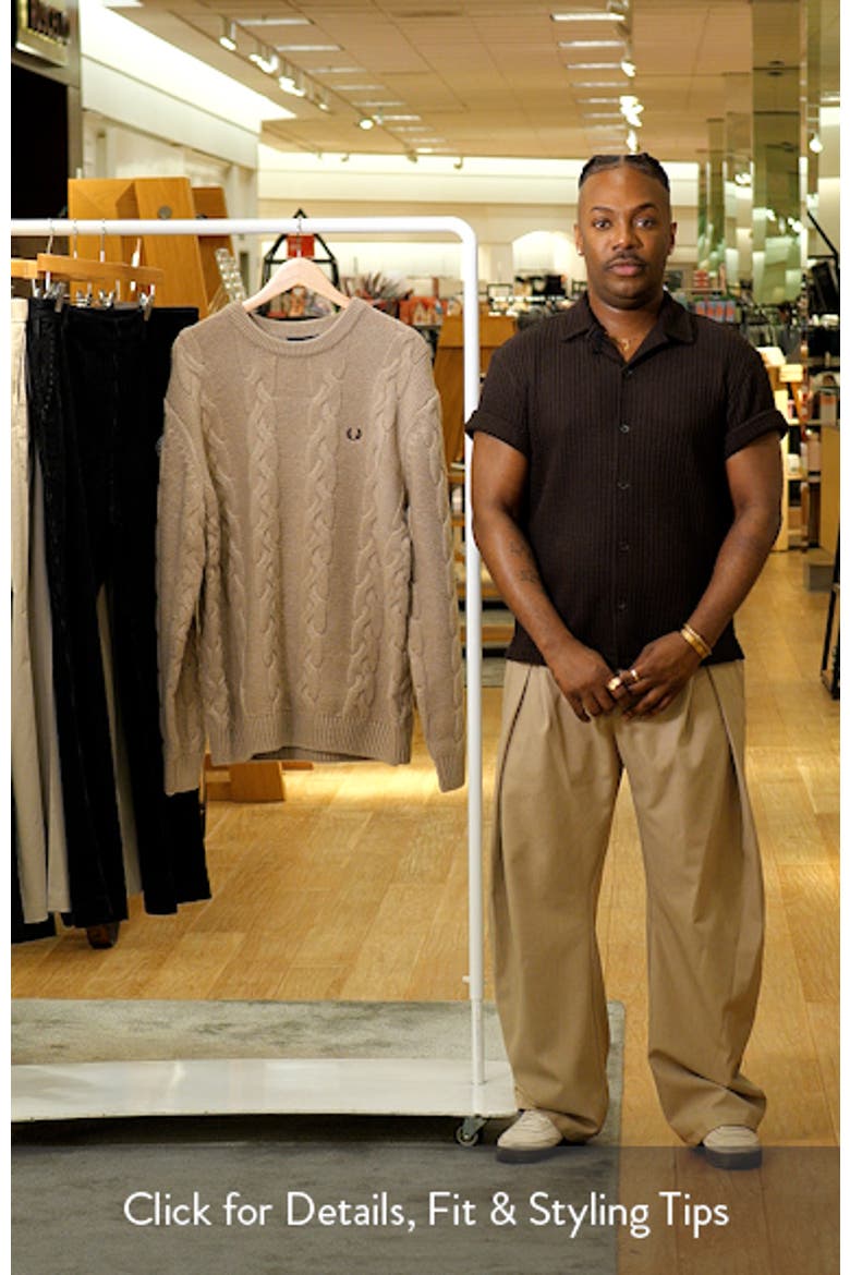 Fred Rope Wire Fred Perry Cable Stitch Wool Blend Crewneck Sweater (Men) | Nordstromrack