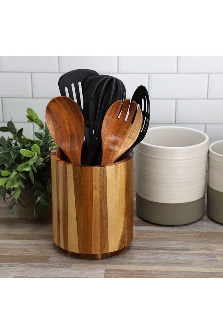 Acacia Wood 360 Rotating Utensil Holder, Alternate, color, Acacia
