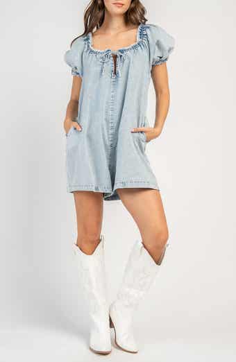 Puff Sleeve Denim Romper