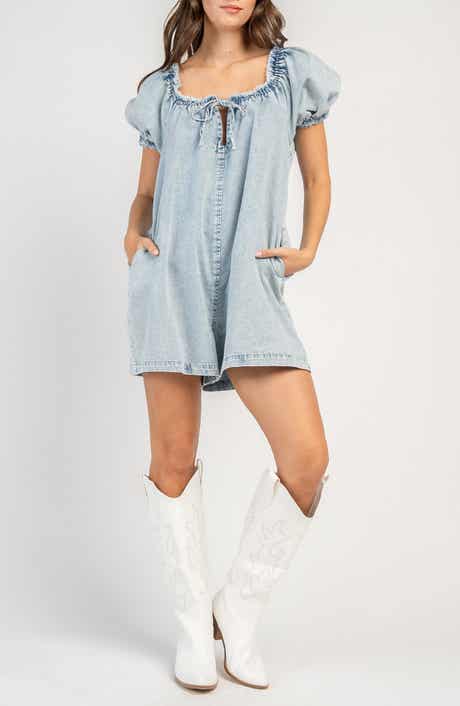 Puff Sleeve Denim Romper
