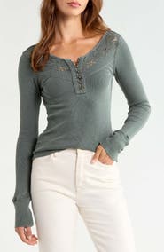 Lucky Brand Lace Yoke Henley Top