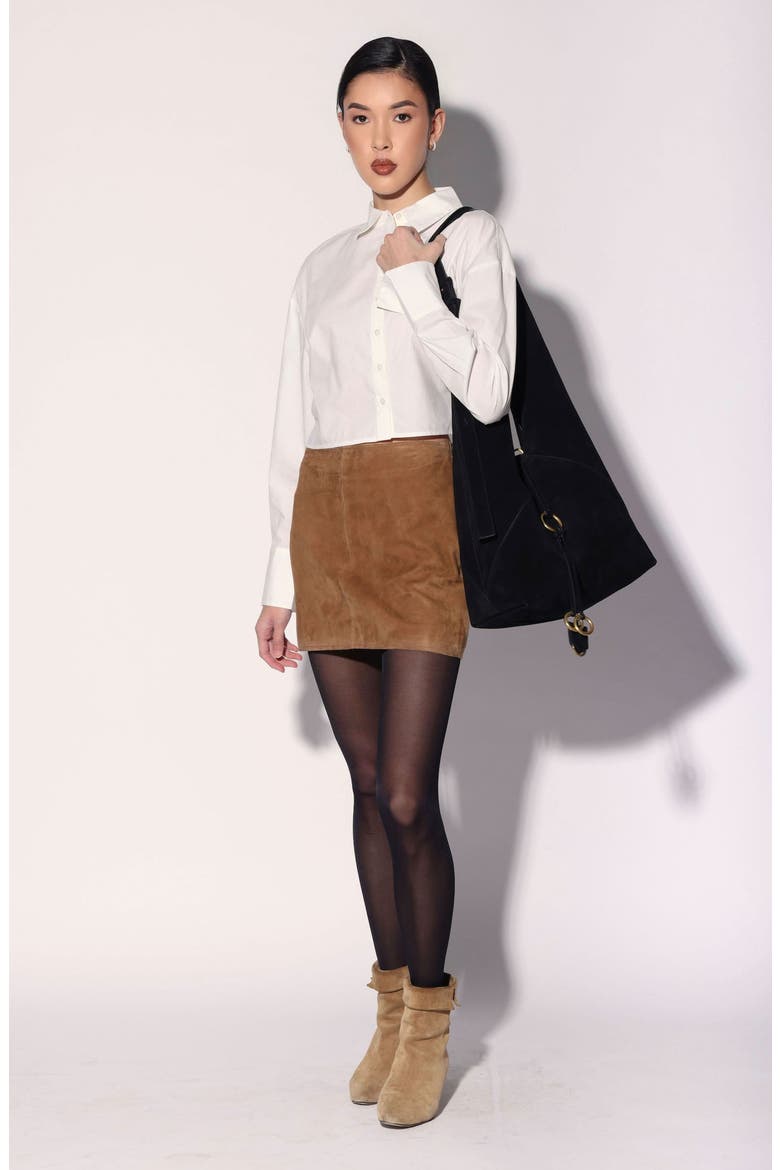 Sidney Suede Leather Skirt, Alternate, color, Brown