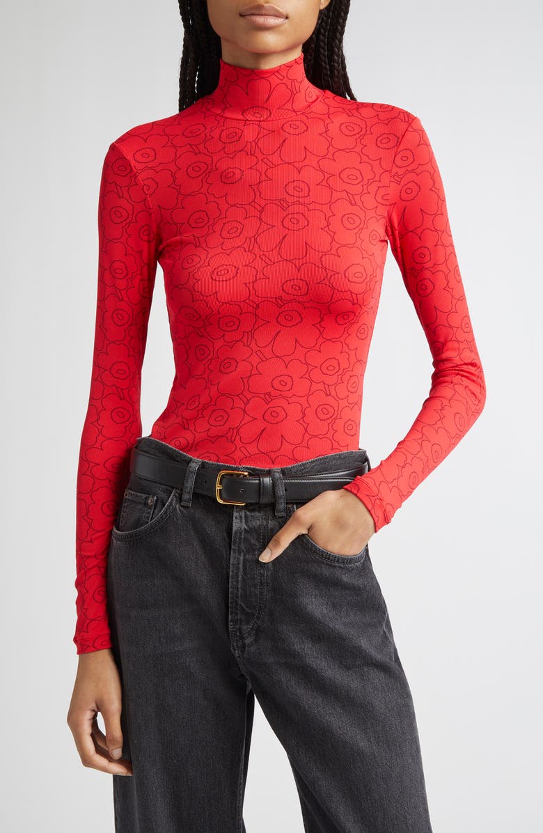 Marimekko Somia Piirto Unikko Turtleneck, Main, color, Red, Wine Red