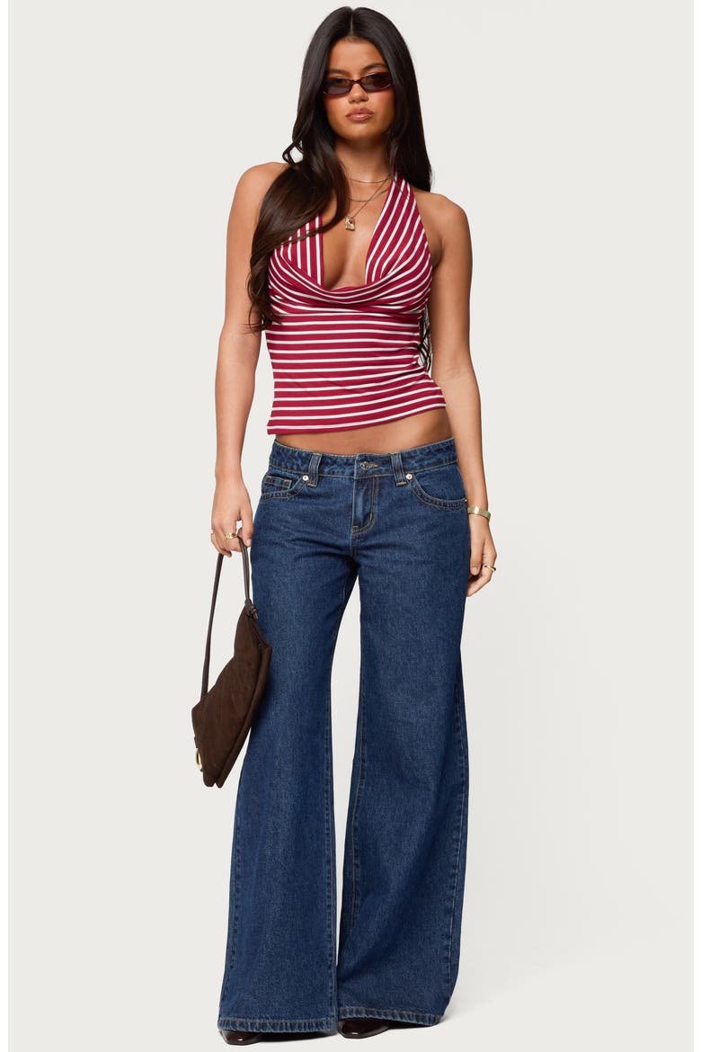 Stripe Cowl Neck Halter Top, Alternate, color, RED-AND-WHITE