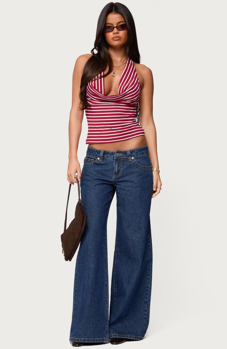 EDIKTED Stripe Cowl Neck Halter Top, Alternate, color, Red-And-White