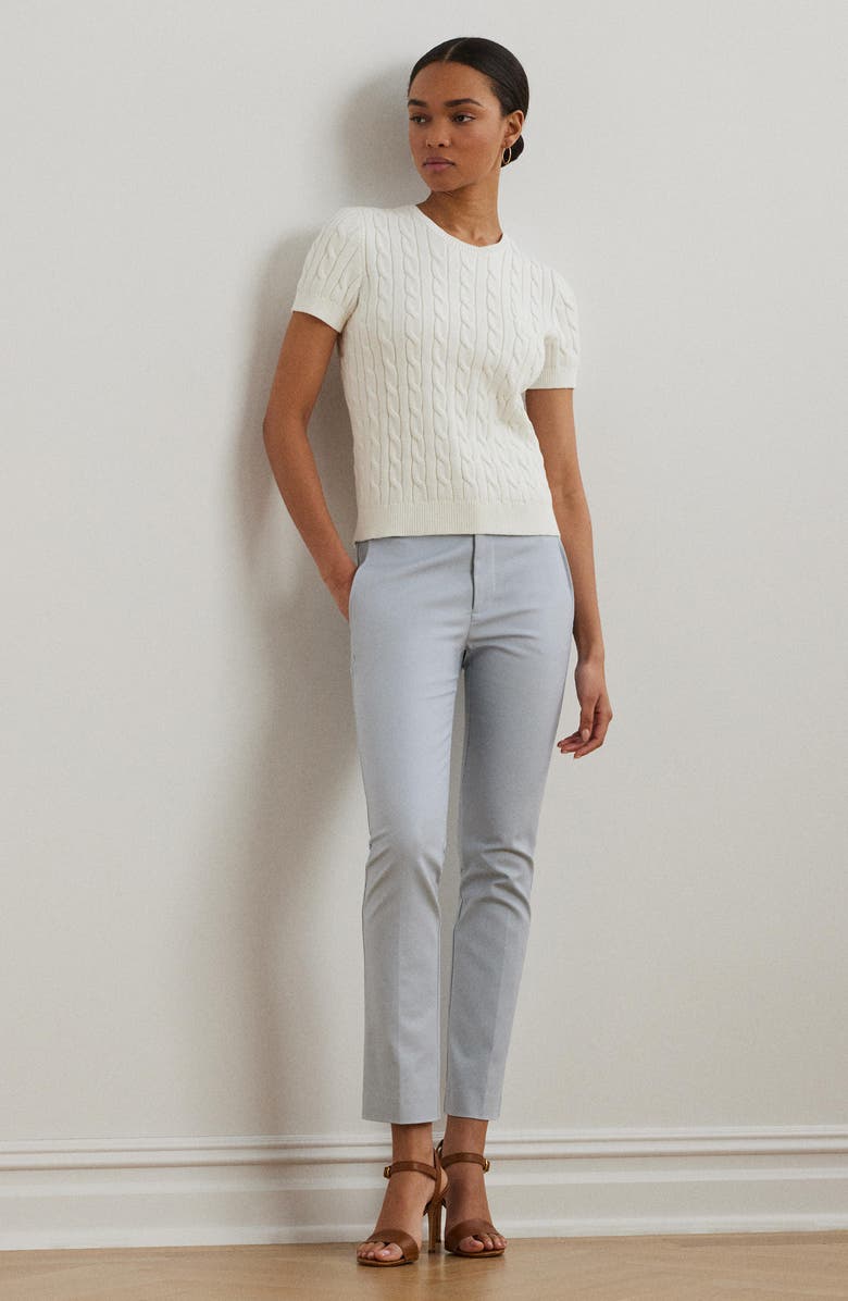 Lauren Ralph Lauren Cable Stitch Short Sleeve Cotton Sweater, Alternate, color,